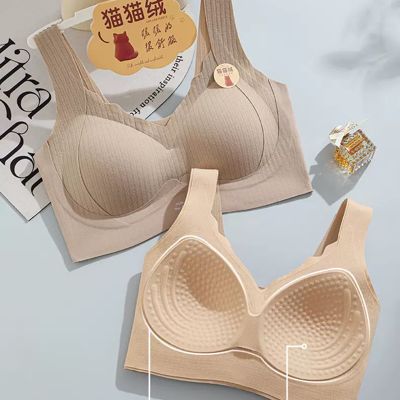 加肥款磨毛防静电聚拢裹胸女舒适收副乳保暖内衣无钢圈透气文胸女