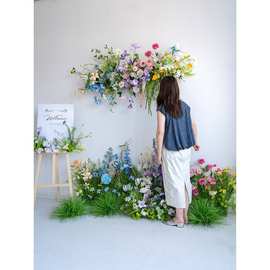 莫奈花园风格布置假花花艺 仿真摄影背景婚礼KT板活动仪式花