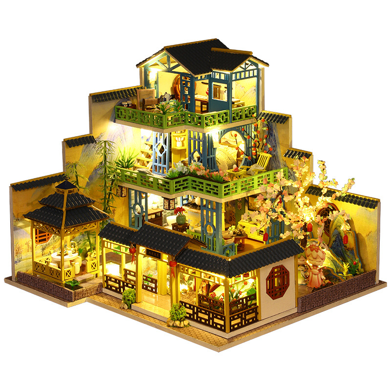 Qiaolexing DIY Cabin P013 Fuchun Mountain Residence Handcrafted Assemble New Chinese Style Villa Art Model Toy