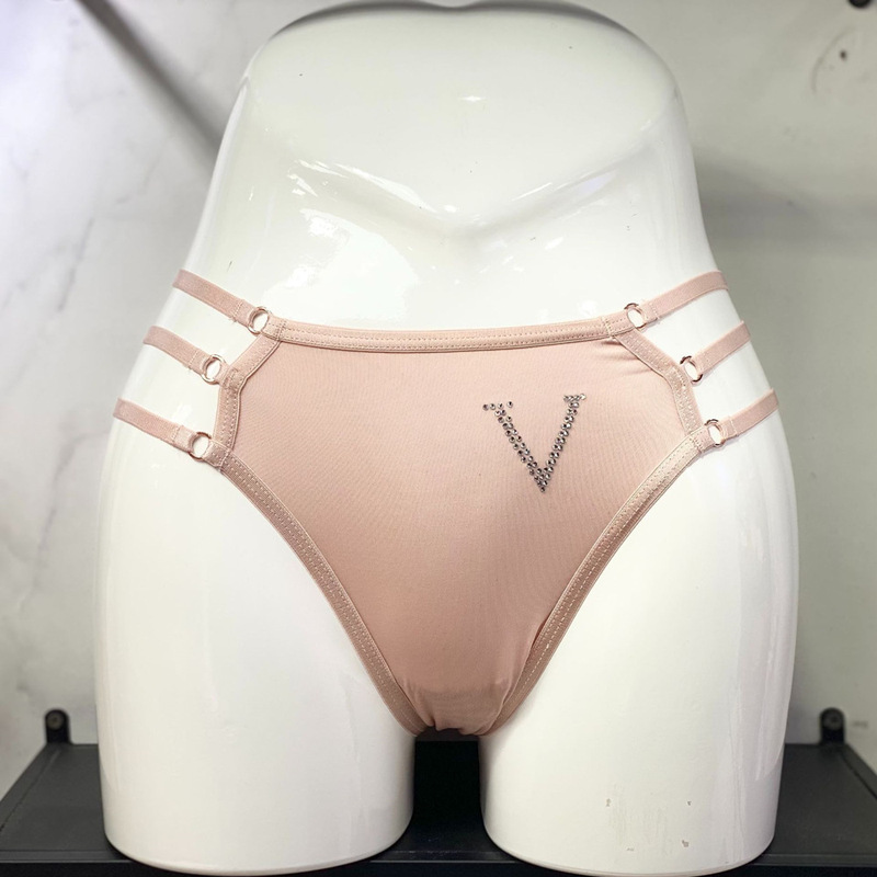 Sexy Side Hollow Ribbon Lace Panties Women Rhinestone v English Letter Ice Silk Panties Briefs Sexy Side Hollow Ribbon Lace Panties Women Rhinestone v English Letter Ice Silk Panties Briefs