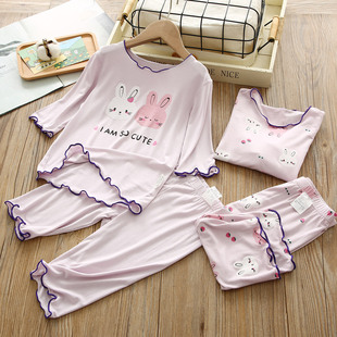 Children's Home wear short sleeve suit pajamas summer girls' ice Silk Air conditioning clothes children's hot summer two-piece suit