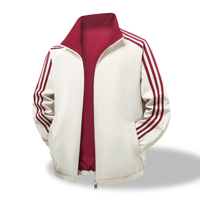 Tres barras transfronterizas de doble cara para vestir chaquetas a rayas de estilo americano de primavera y otoño, cuello de moda, chaqueta de pareja casual, chaqueta superior