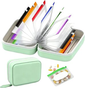 Waterproof Pill Pouch Set, Pill Organizer Binder with 14 Col