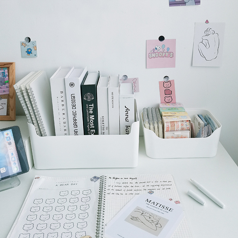 ホーム収納ボックス長方形プラスチック小ボックス白いミニ蓋なしデスクトップ整理収納ボックス無印ホーム