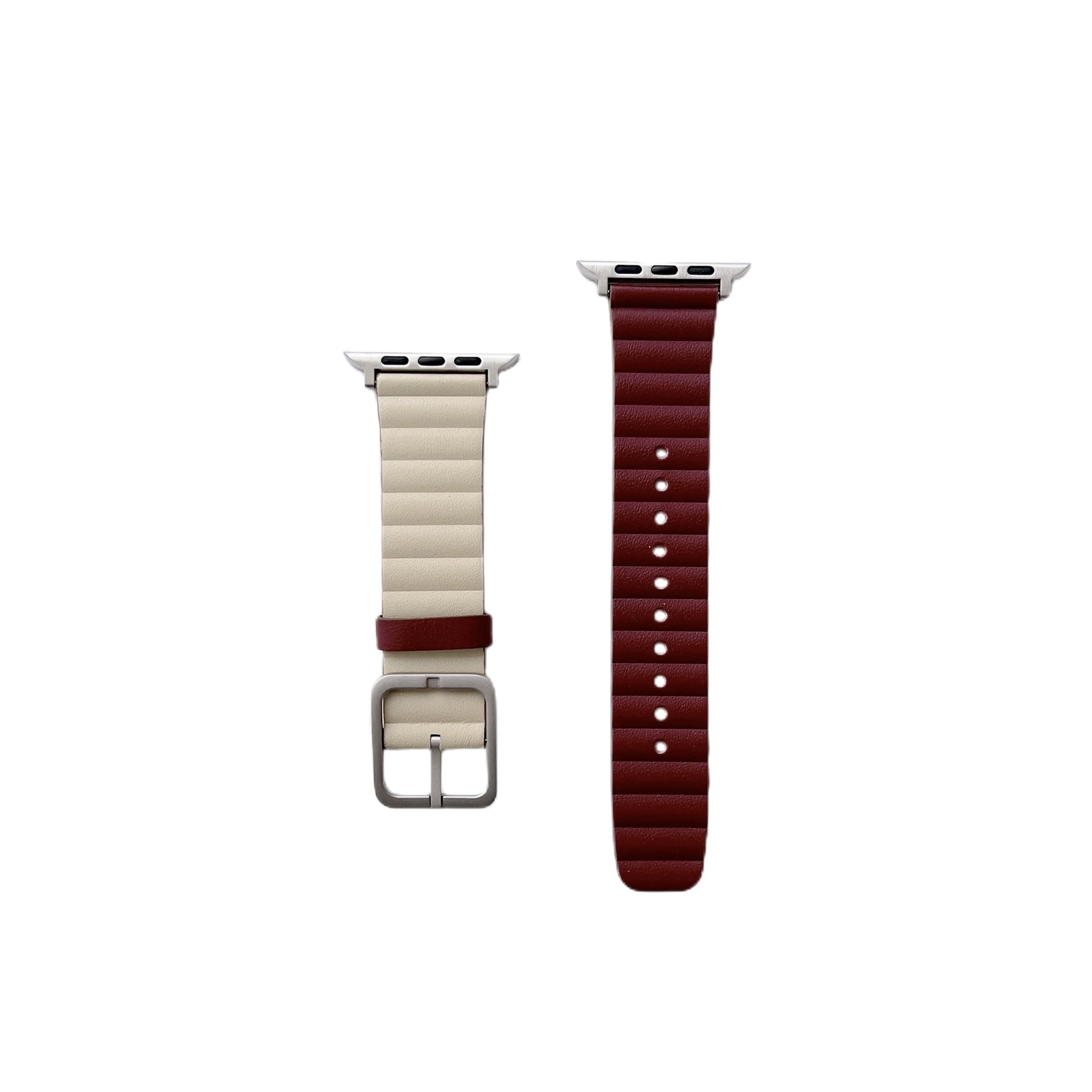 Apple double-sided bamboo watch strap, genuine leather with multiple color configurations