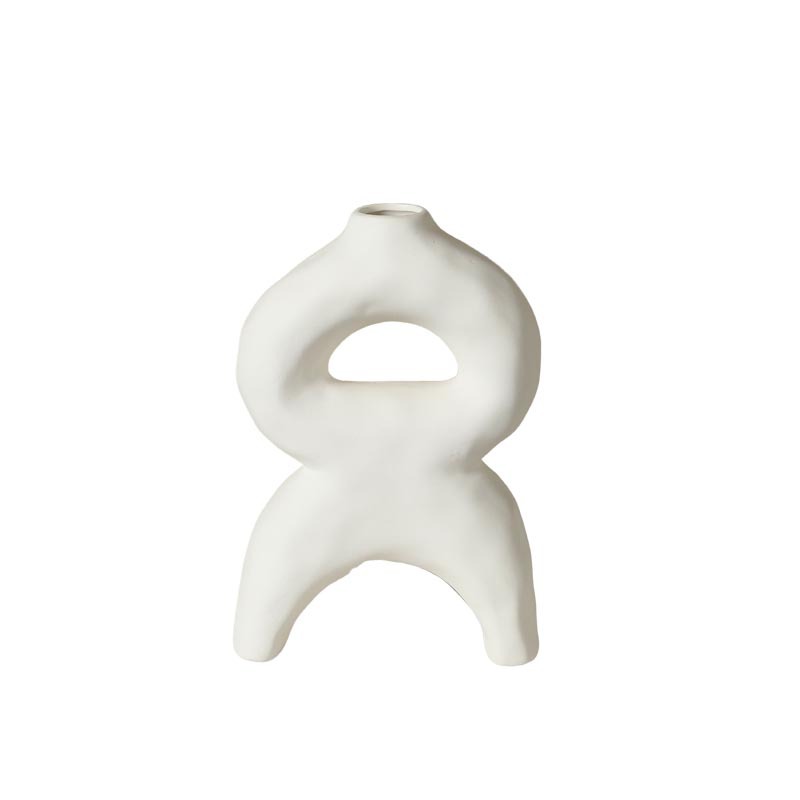 Vaso de cerámica blanca de viento silencioso ornamentos de sala de estar de arte abstracto geométrico flor seca botella de decoración floral