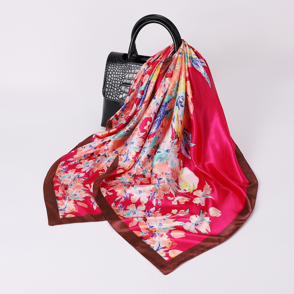 Daily, Shopping Occasion Satin Material Flower Pattern Women's Fashion Flower Satin Printing Silk Scarves