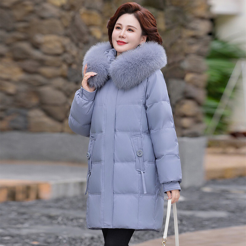Foreign Trade Middle-Aged Mother's down Jacket Mid-Length 2025 Winter New Fashion Middle-Aged and Elderly Women's White Duck down Jacket