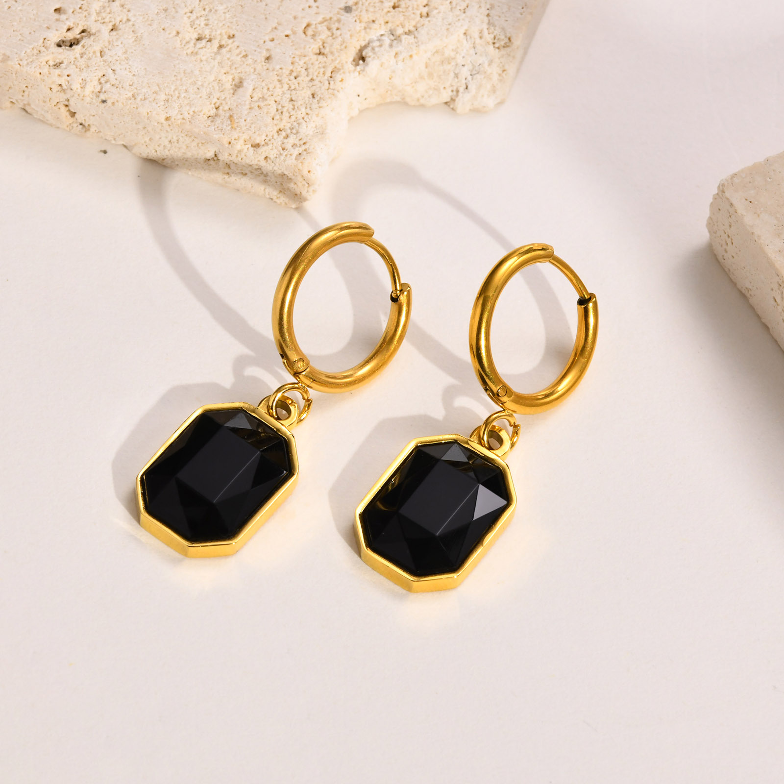 Fashion Geometric Stainless Steel Drop Earrings Inlay Zircon Stainless Steel Earrings 1 Pair