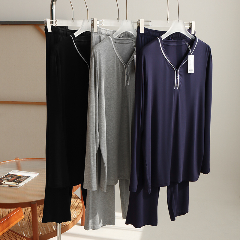 Enjoy Silky~60S Modal Blended Wine Glass Collar Men's Long-Sleeved Suit Casual Home Wear Pajamas and Pajamas