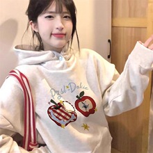 时尚两纽扣连帽卫衣女外套2025秋冬装新款韩系慵懒风宽松长袖上衣