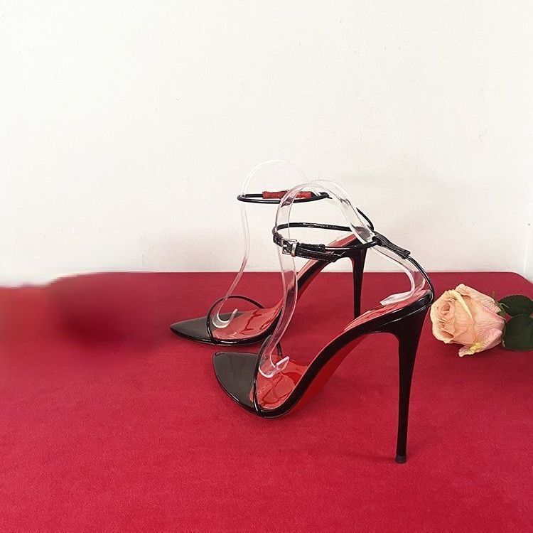 Korean Style Ultra-Thin One-Strap High-Heeled Sandals for Women 2026 Spring and Autumn New Style Lace-Up Sexy Stiletto Red Sole Fashion Sandals