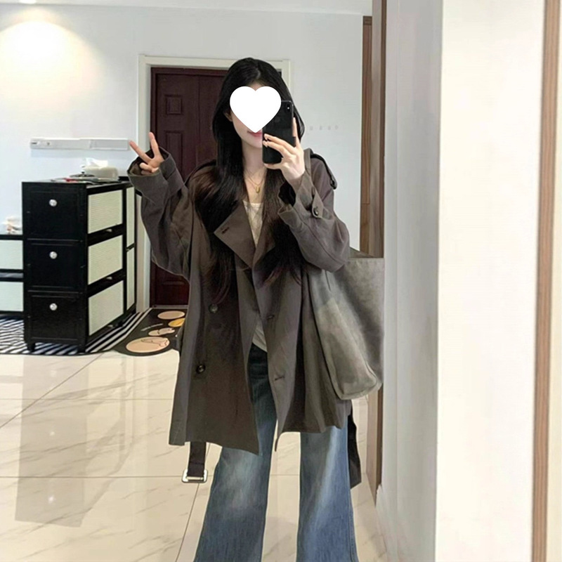 Tall and Beautiful Brown Windbreaker Jacket for Women 2025 Autum New Loose Korean Style High-End Korean Style Short Style Tall and Beautiful Brown Windbreaker Jacket for Women 2025 Autum New Loose Korean Style High-End Korean Style Short Style