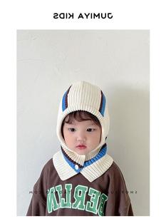 Autumn 2022 New Children's Hat Scarf One-piece Striped Street Winter Children's Boys' Shawl Wool Cap Trendy