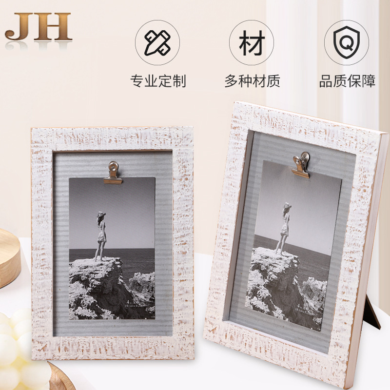 American seaside style wooden photo frame retro trendy punk Polaroid photo clip photo frame can be customized