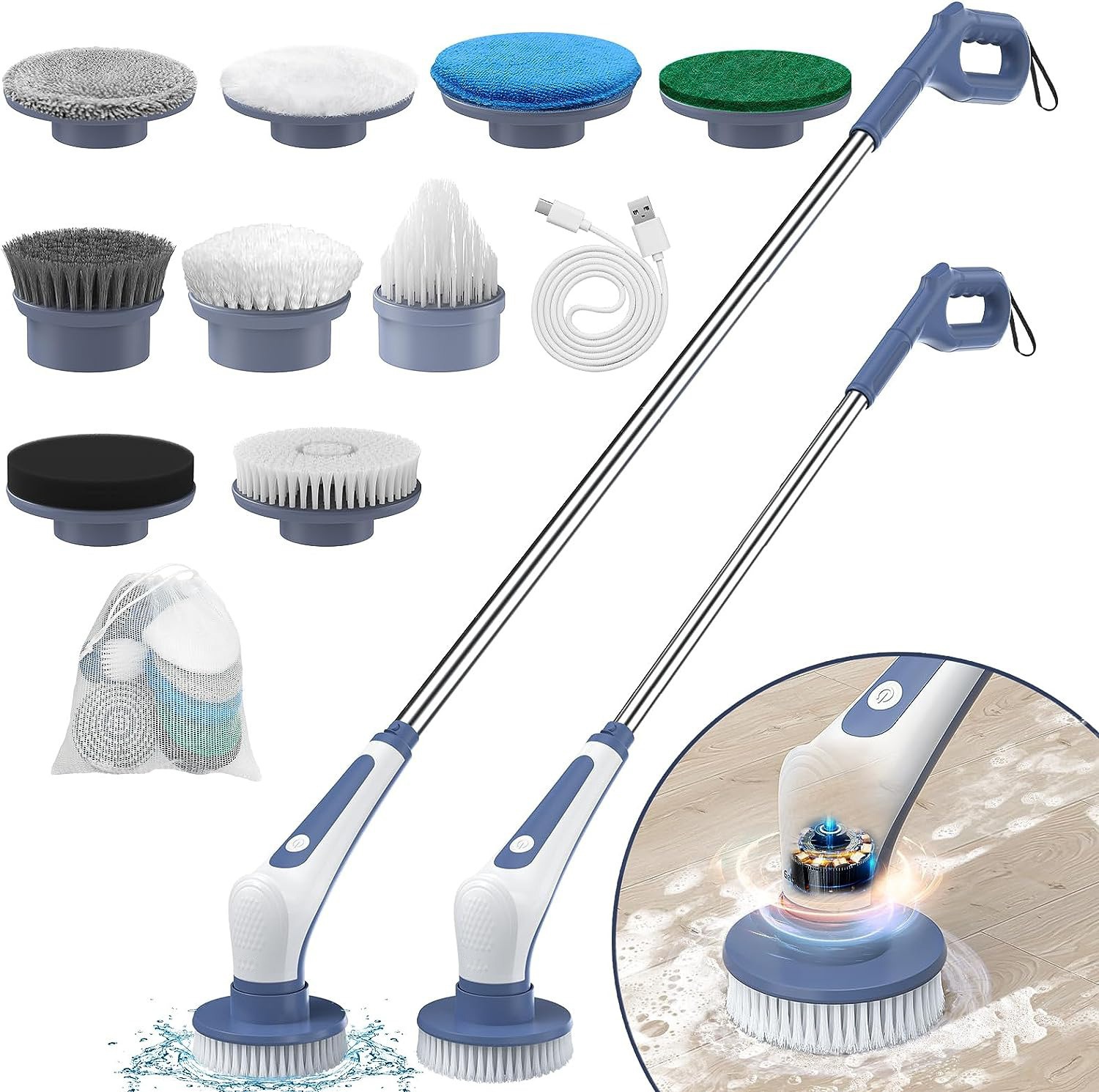 Cepillo de limpieza eléctrico multifuncional GH1002, cocina doméstica, baño, longitud de vidrio, cepillo de limpieza de doble uso
