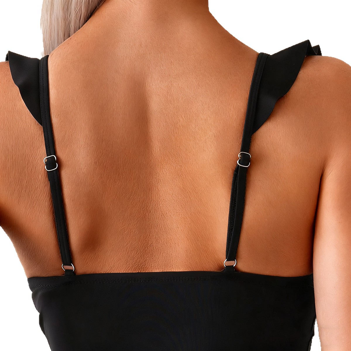 Women's Sexy Ruffled Short Skirt Swimsuit Two Piece Set Solid Color European American Style Bikini for Vacation_ecoleips.com