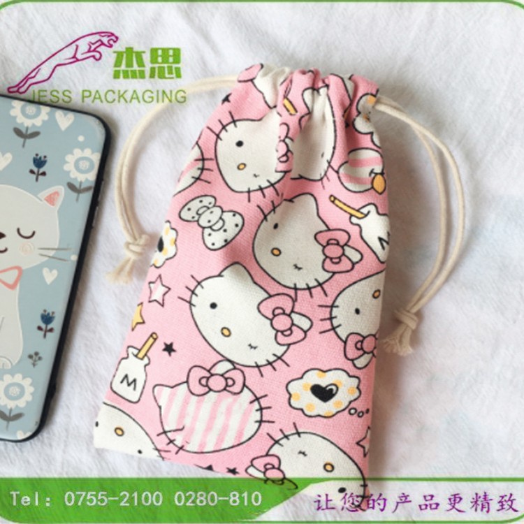 2026棉布印花卡通手机零钱抽绳盲盒袋束口袋量大从优卡通帆布袋