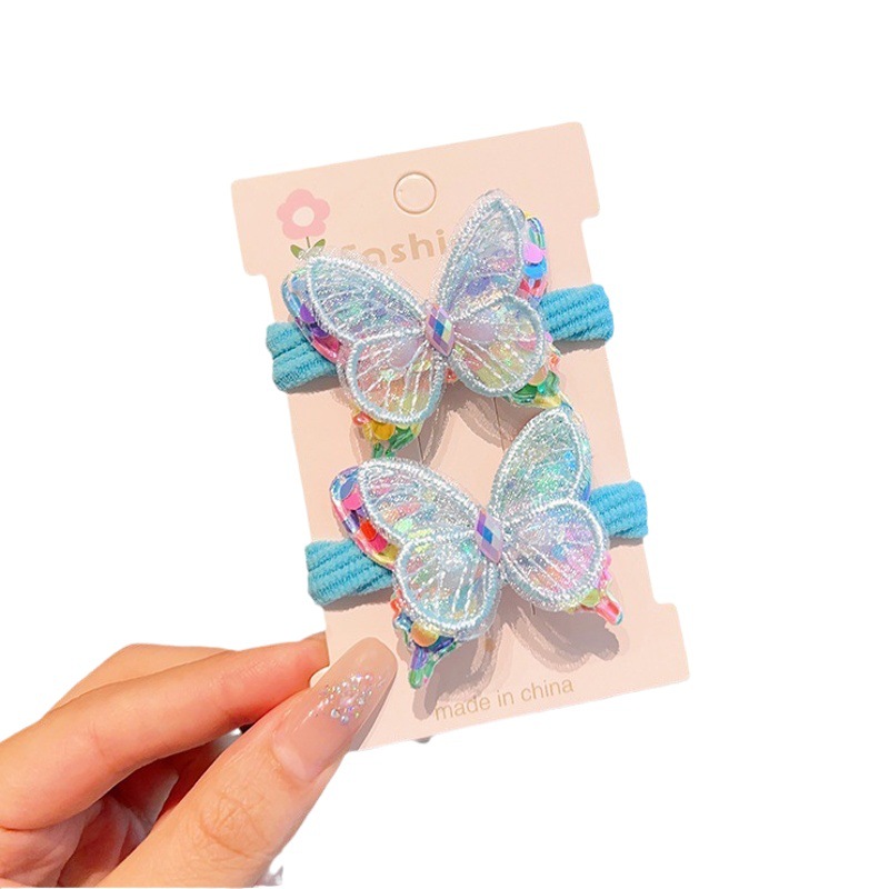 Cuerda de pelo de los niños lentejuelas mariposa banda de pelo de la muchacha lazo del pelo banda de goma de alta elasticidad no duele cuerda de pelo anillo de toalla tocado