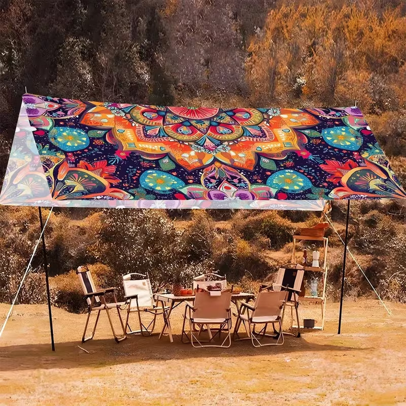 Cross-Border Jit Bohemian Mandala Floral Gradient Color Outdoor Sunshade Curtain Sunshade Cloth Canopy Factory Direct Sale