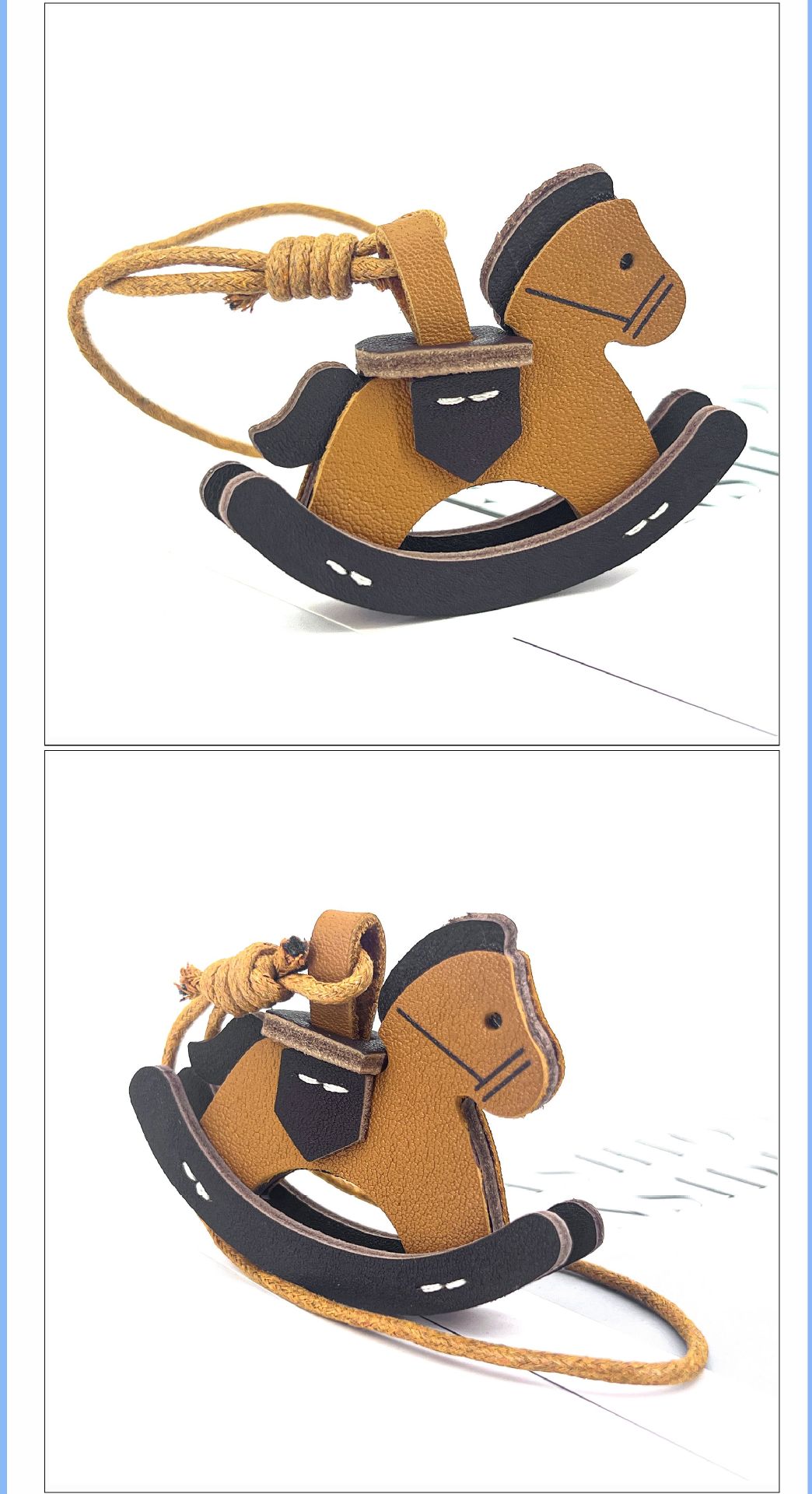 Car Pendant with a High-End Feel, Genuine Leather Pony Pendant, Car Rearview Mirror Ornament, Rocking Horse Creative Bag Pendant Accessory