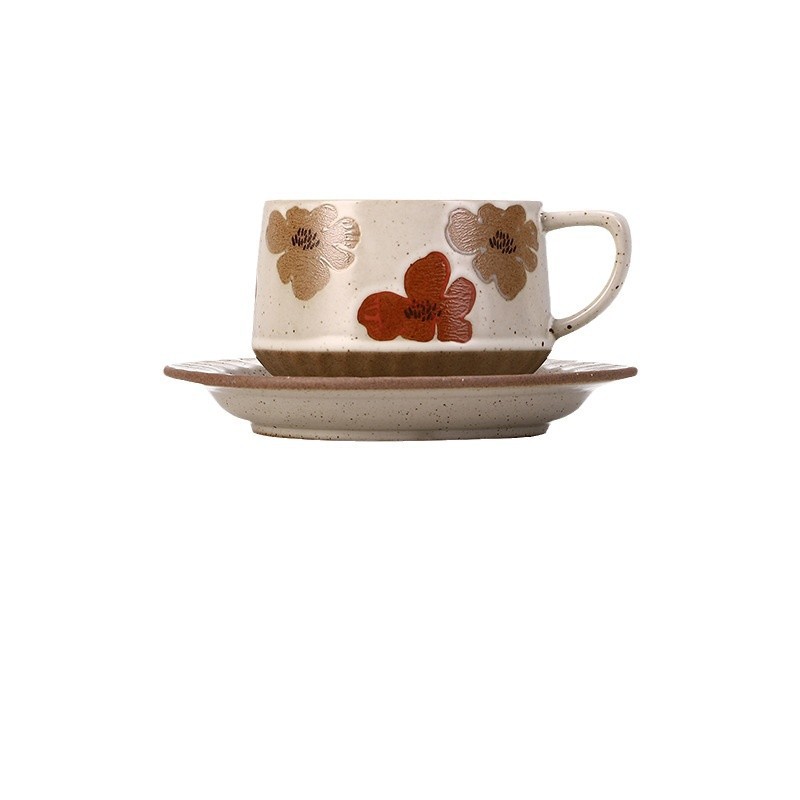 Taza de café comercial juegos de taza de café retro taza de café con flores simple taza de té de leche de flores taza de cerámica japonesa taza de platos al por mayor