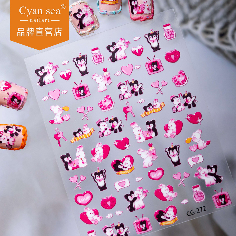 Cyansea Cross-Border Popular Love-Themed Couple Bear and Bunny Valentine's Day Jelly 3D Nail Decoration Stickers DIY Cyansea Cross-Border Popular Love-Themed Couple Bear and Bunny Valentine's Day Jelly 3D Nail Decoration Stickers DIY