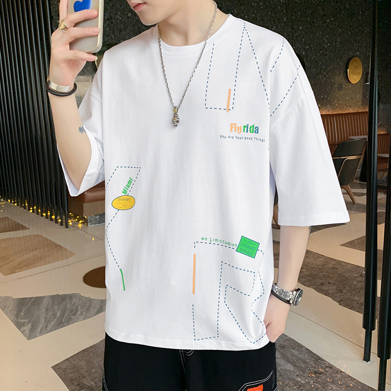 Hombres de verano algodón casual deportivo camiseta de manga corta pareja de hombres manga de cinco suelta versátil nueva moda media manga