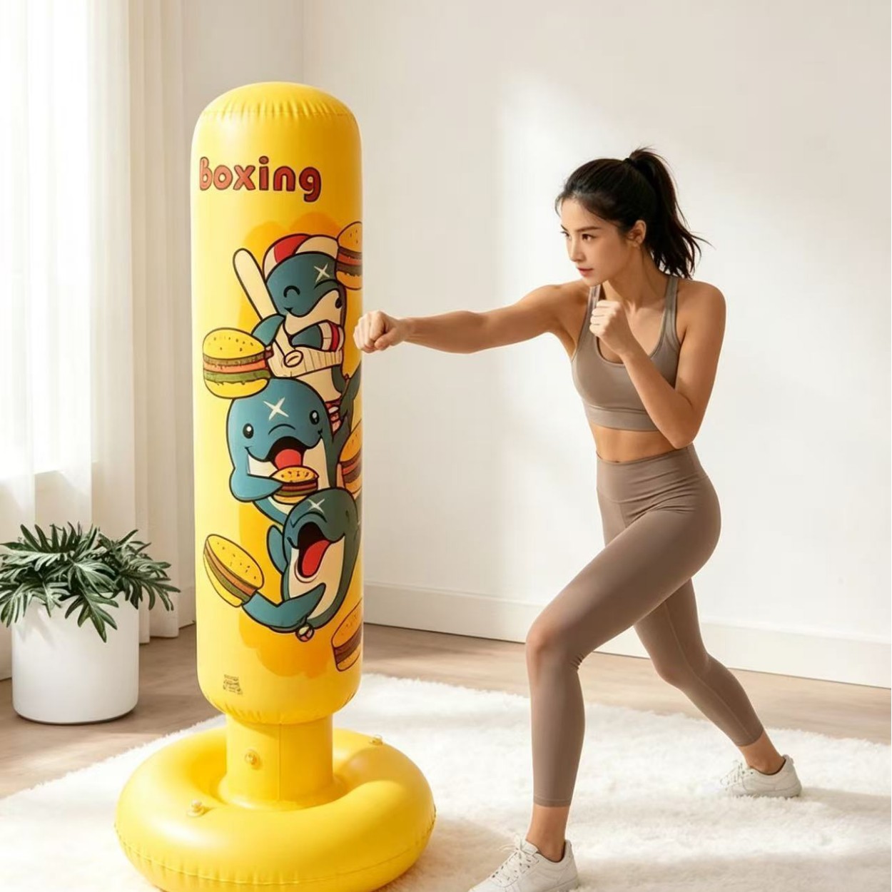 Thickened Explosion-Proof Inflatable Standing Punching Bag with Cartoon Design for Children's Fitness, Water-Filled Sandbag for Stress Relief and Training