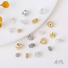 14k包金保色花边褶皱隔珠镶锆三环相扣diy手串项链小尺寸饰品配件