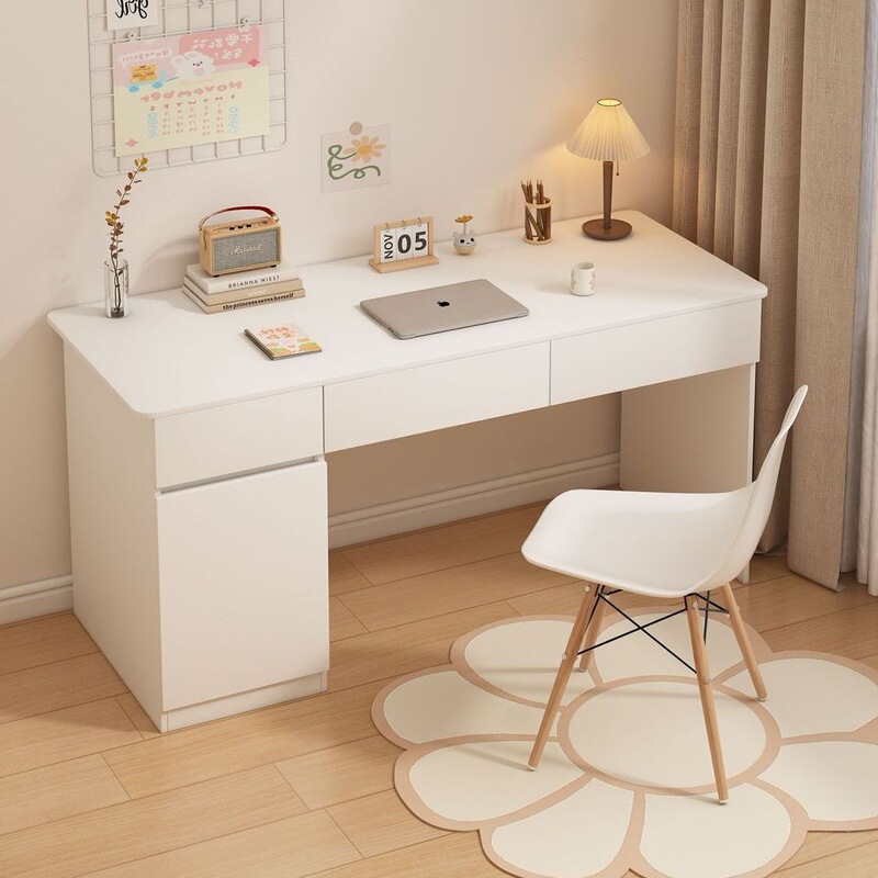 Desk with Drawers, Computer Desk, Cream-Style Art Desk, Home Office Desk, Laptop Desk, Bedroom Makeup Table