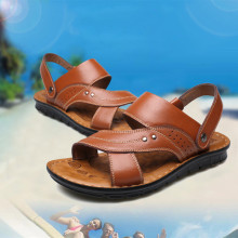 夏季新款露趾两穿跨境三色男士休闲凉鞋特大码外贸沙滩鞋时尚拖鞋