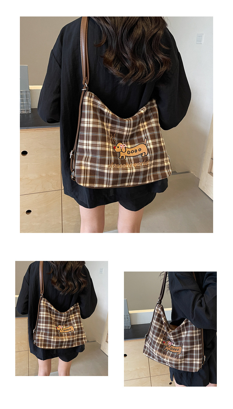 New Super Hot Large Capacity Women's Cute Sausage Dog Plaid Shoulder Autumn/Winter Versatile Fashion Simple Tote Bag_voghion.com