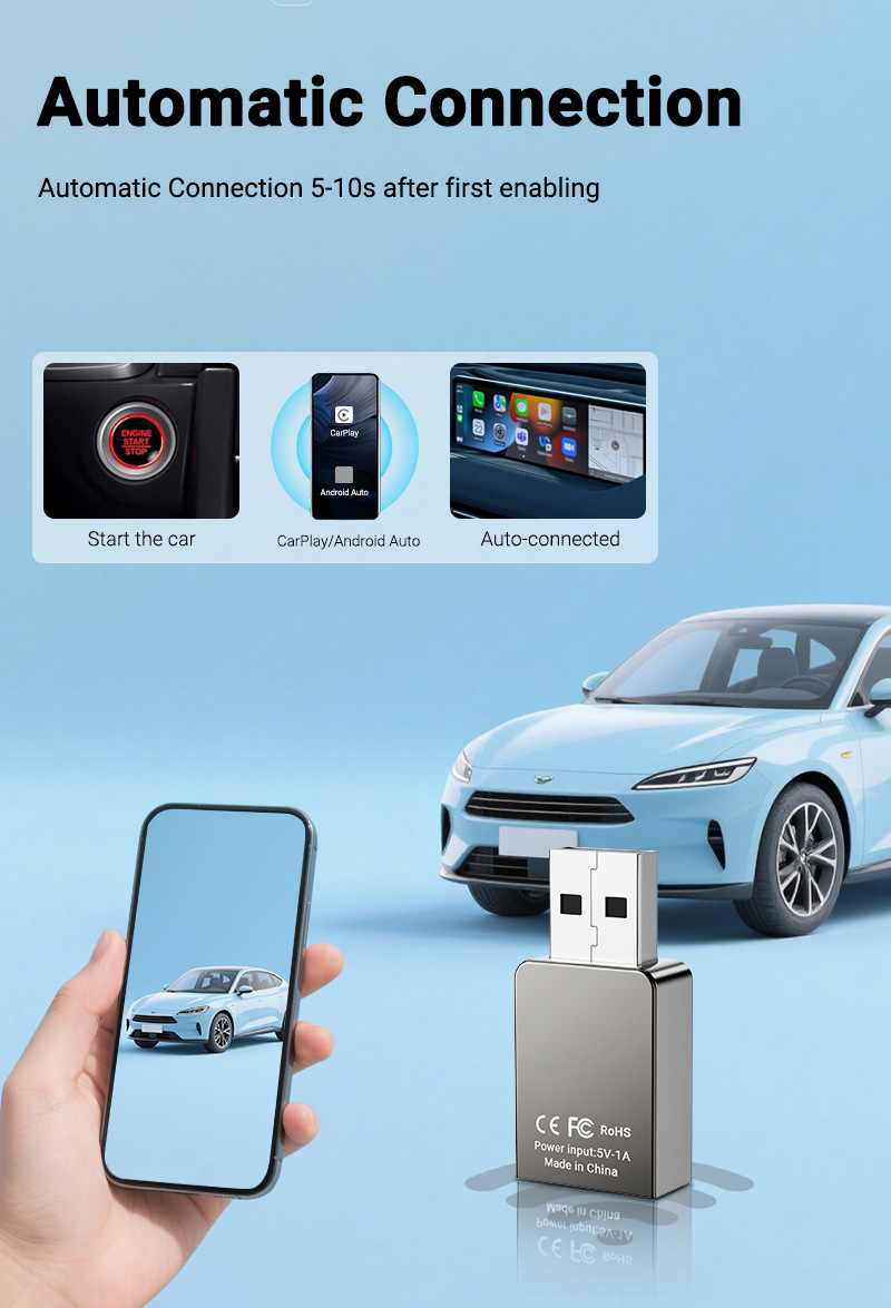 Cross-Border Exclusive Apple Wireless Carplay Box Android Smart Car-Machine Interconnection Wired to Wireless Adapter
