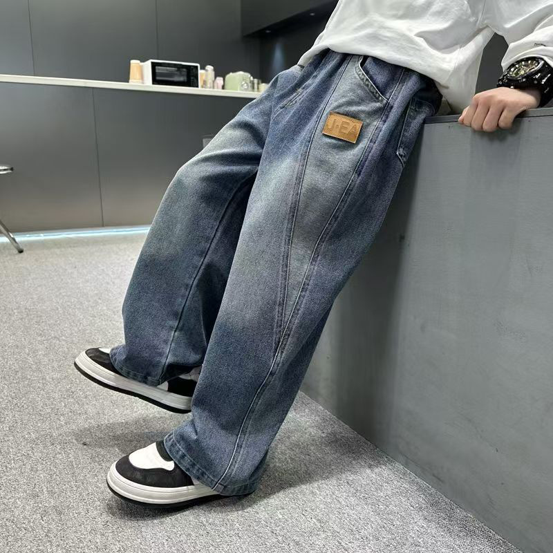 Pantalones vaqueros de pierna ancha para niños, estilo recto holgado, ideales para primavera y otoño. Ropa de moda para niños pequeños de 3 a 7 años._voghion.com