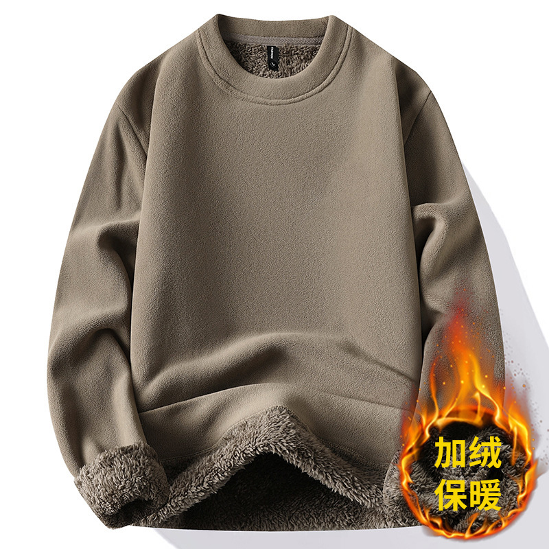 Flannel round-neck fleece-lined thickened sweatshirt for autumn and winter, one-piece fleece warm long-sleeve shirt for men, new knitted sweater