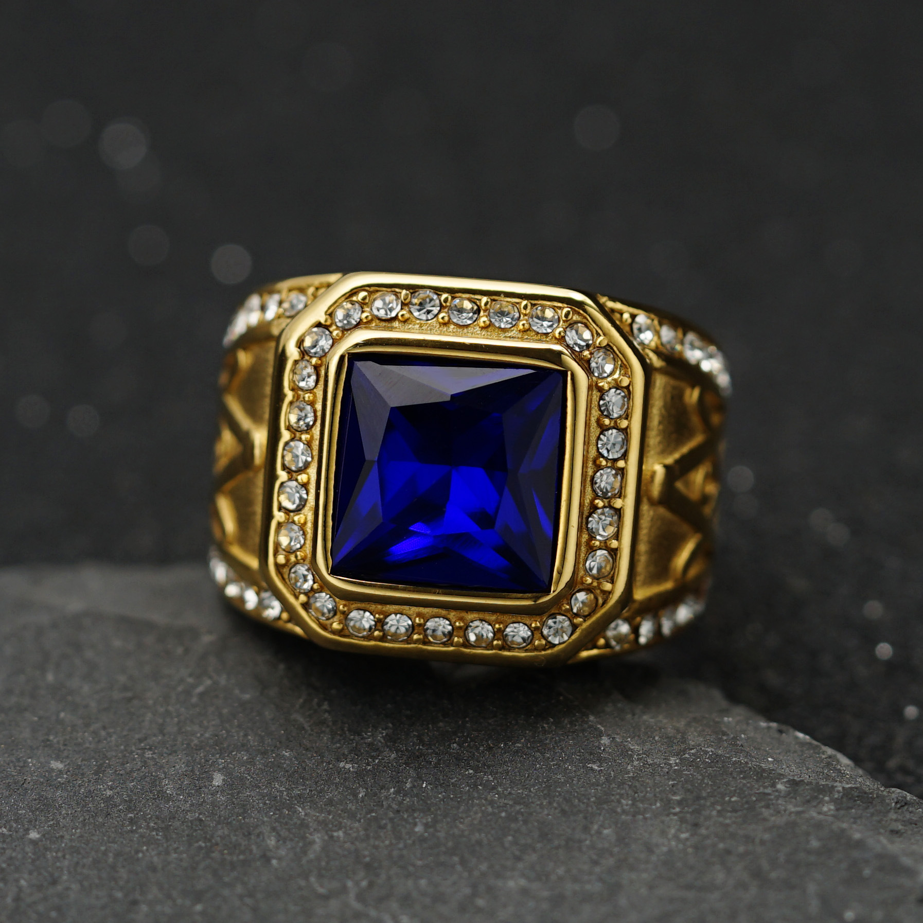 Casual Hip-hop Retro Square Stainless Steel Plating Inlay Artificial Gemstones Rings display picture 2