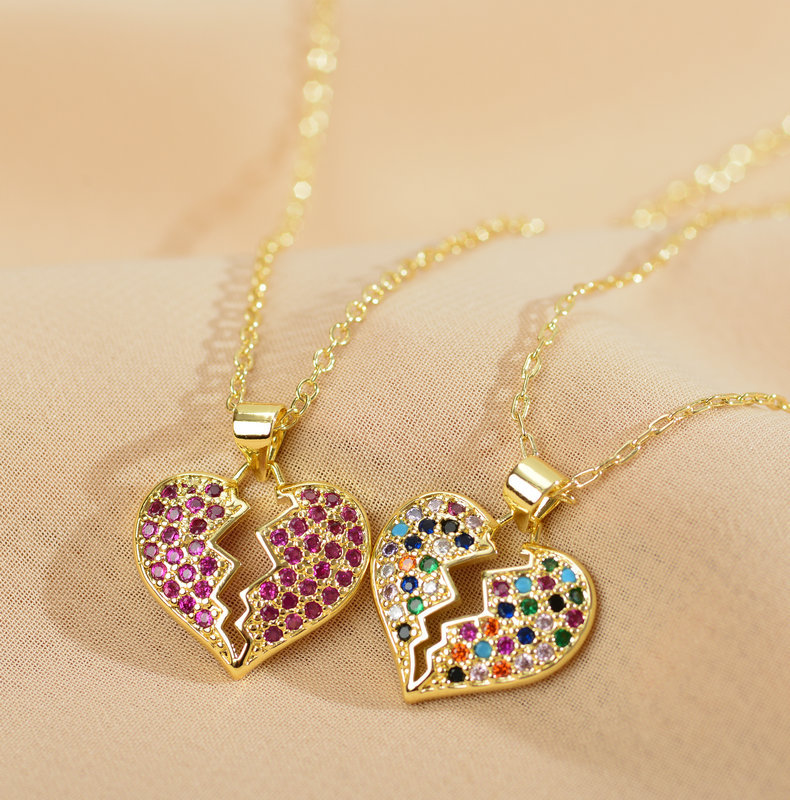 Romantic Heart Shape Copper Plating Inlay Zircon Pendant Necklace 1 Piece