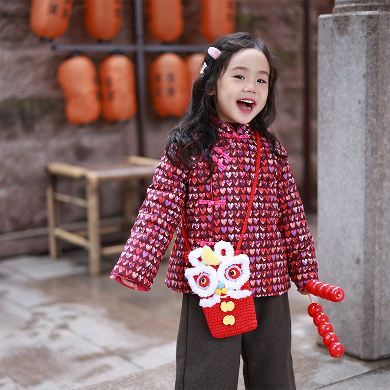 Bolsa mini de Año Nuevo rojo 2025, nueva tendencia, lindos niños, bolsas de león, bolsas de hombro para bebés, moda
