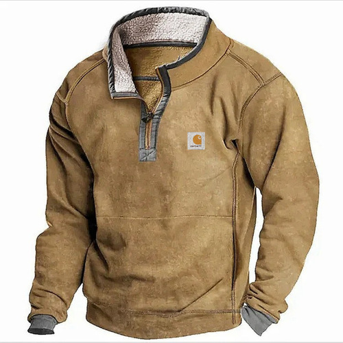 Men's Hooded Sweatshirt, Loose-Fitting Sweatshirt with Stand-Up Collar, Zipper, Fleece Sweatshirt, Autumn/Winter Top for Men