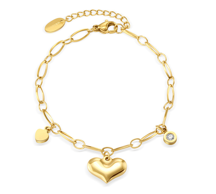 Fashion Creative Heart Pendant 14k Gold Plated Titanium Steel Bracelet Wholesale display picture 2