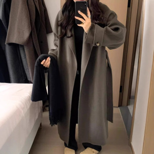 Black Woolen Coat Women's 2025 Autumn and Winter New Atmosphere Sense Woolen Coat High Sense Small Medium and Long