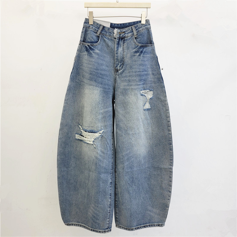 Chica caliente agujero jeans para mujeres 2026 primavera y verano nuevo estilo de moda alta cintura hacer viejos lavados con agua de piernas anchas machetes jeans de moda