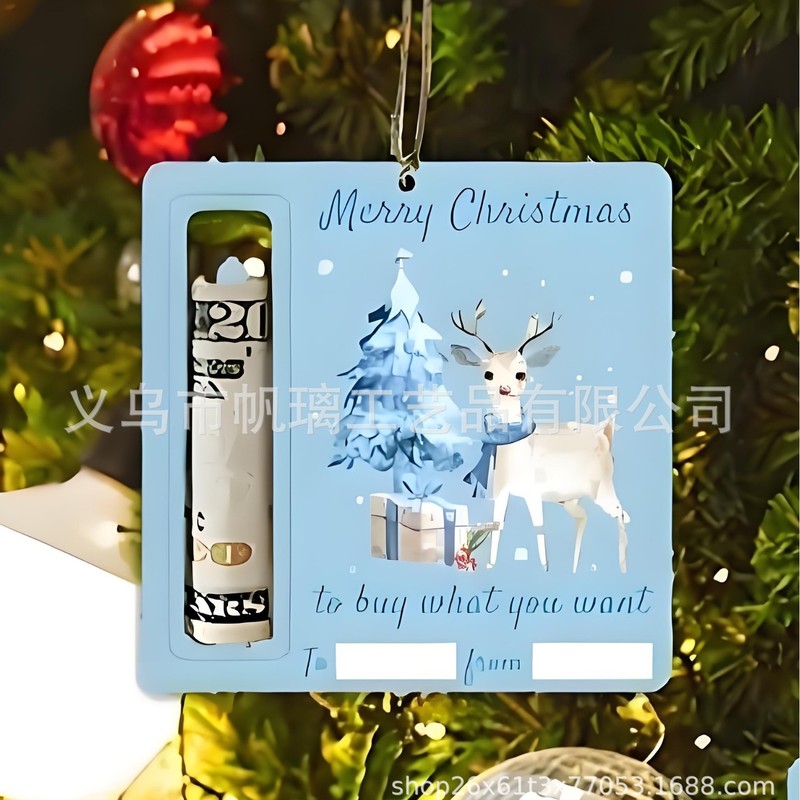 ブルークリスマスツリーマネークリップオーナメント6個、サンタクロース付き木製スタイルホリデーハンギングツリーデコレーション|undefined