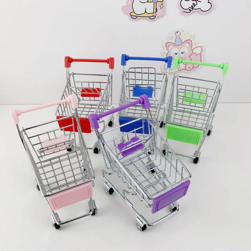 Small cart simulation mini shopping cart supermarket toy car play house food creative metal model ornaments