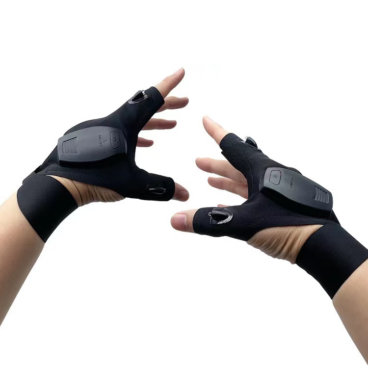 Cross-border fishing with lights rechargeable gloves flashlight camping lights two-finger sunscreen breathable outdoor night Hook lights gloves