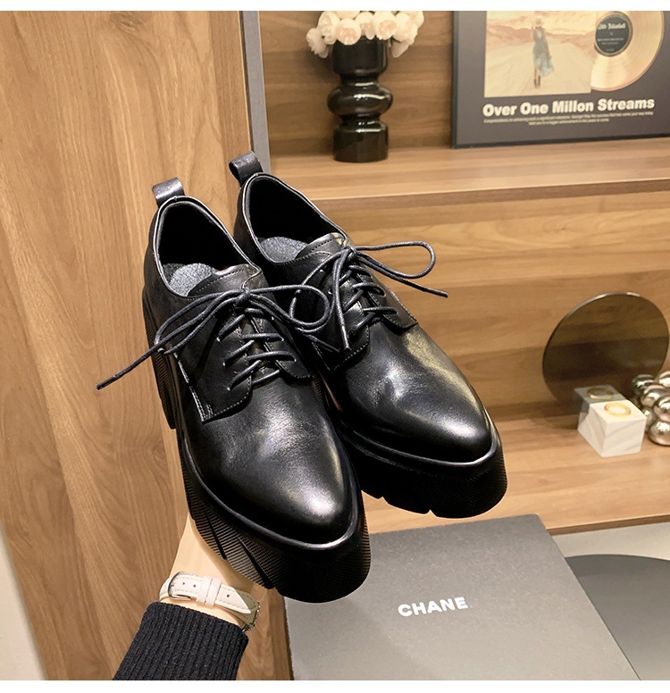 Giày loafer nữ đế xuồng cao gót buộc dây da bò thật — màu nâu chi tiết 18