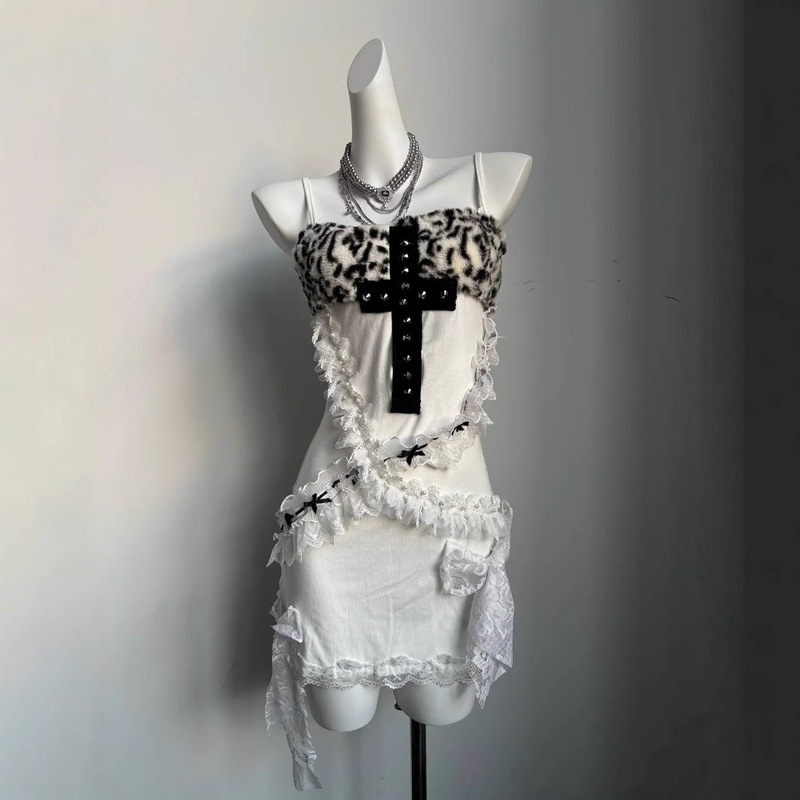 American Style Hot Girl Sunset Cross Sand Women's Leopard Cross Lace Hand-made Lace Waist Hip Sling dress American Style Hot Girl Sunset Cross Sand Women's Leopard Cross Lace Hand-made Lace Waist Hip Sling dress
