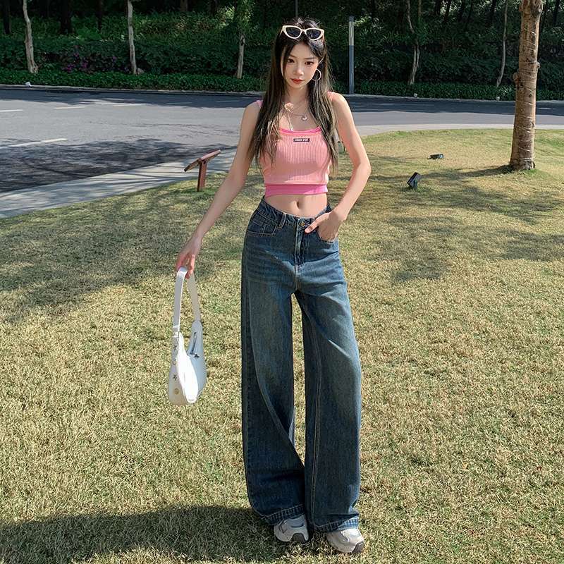 In-Stock Ultra-Soft Drape Straight-Leg Jeans with Slimming Effect, Loose Straight Pants with Soft Fabric, Dropshipping Available