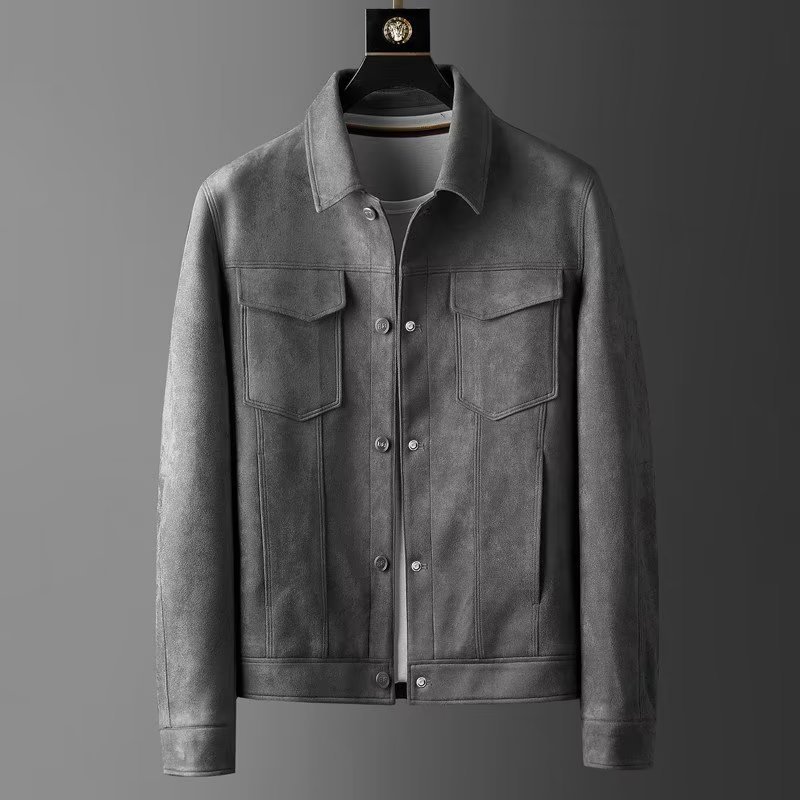 Chaqueta de hombre para otoño e invierno, corte ajustado, solapa, estilo casual de negocios, ligera, de gamuza de lujo, para hombres jóvenes, a la moda.